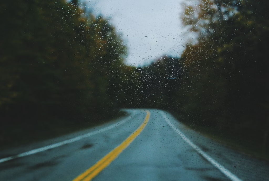 road markings in rain