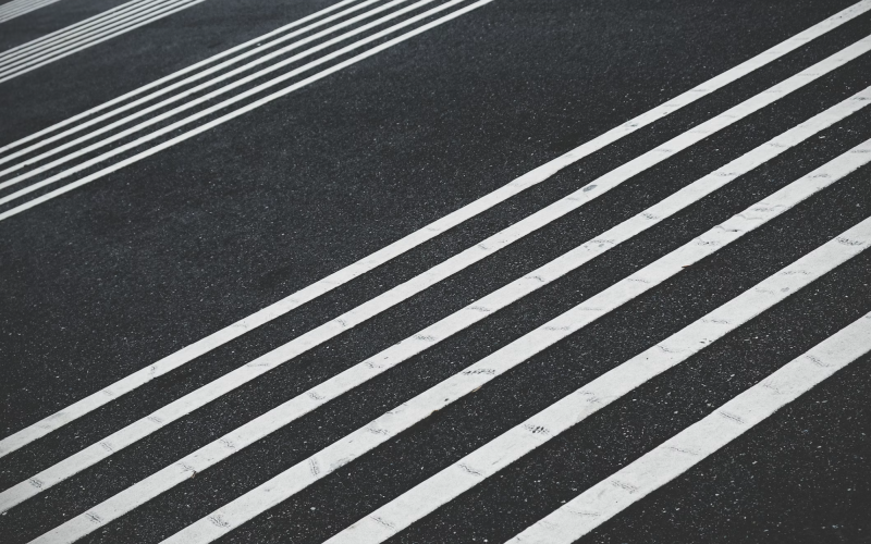 close up of white line road markings