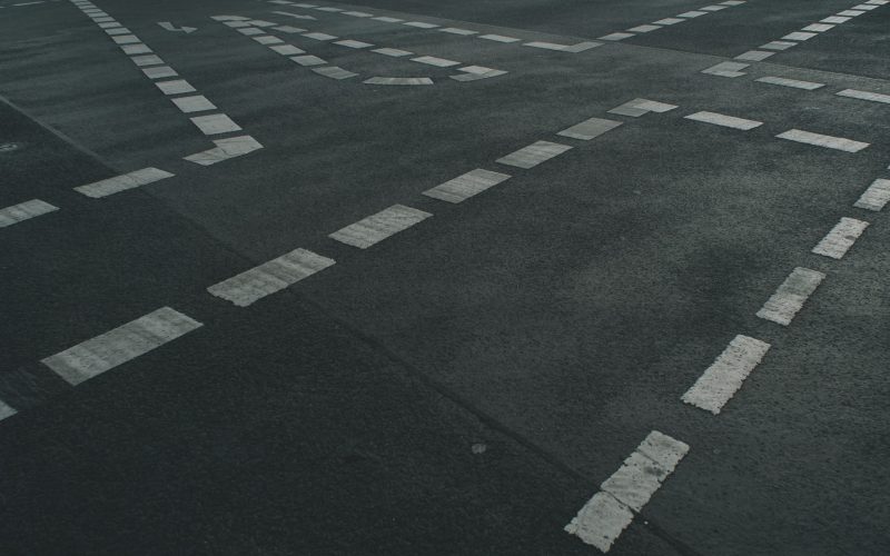 aerial view of road markings